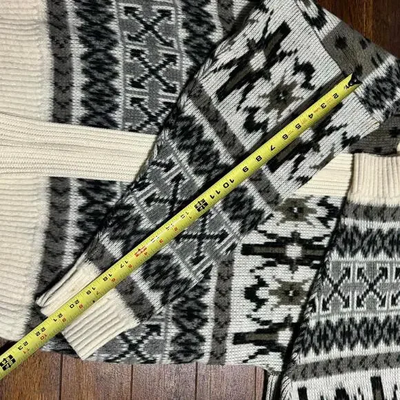 London Fog L XL Vintage Full Zip Ski Sweater Nordic Aztec Snowflake 70s 80s - Picture 8 of 10